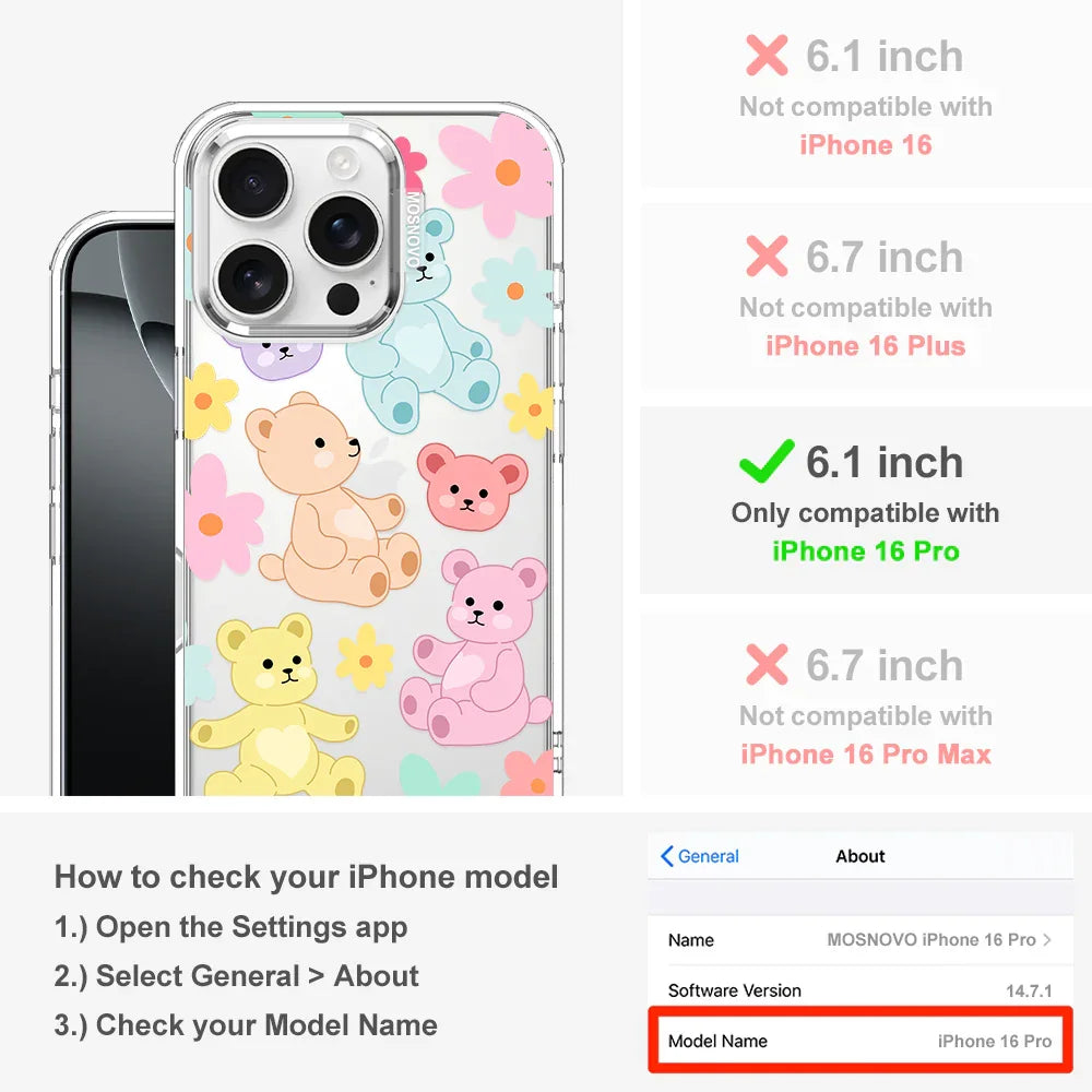 Cute Teddy Bear Phone Case - iPhone 16 Pro Case Clear