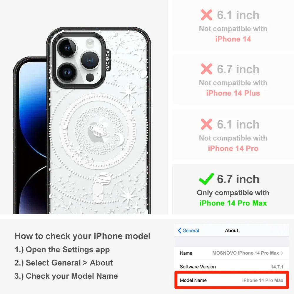 White Galaxy Phone Case - iPhone 14 Pro Max Case Clear Black ShockStone With MagSafe