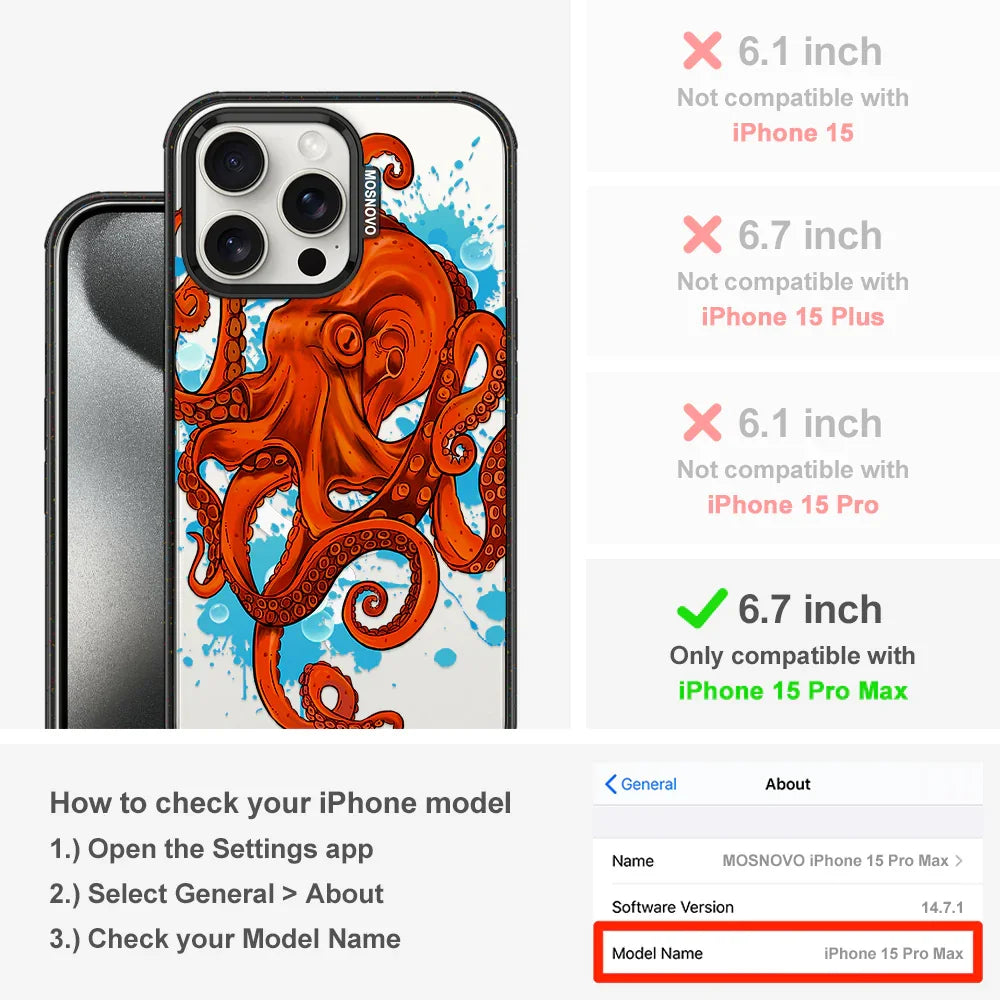 Octopus Phone Case - iPhone 15 Pro Max Case Clear Black ShockStone With MagSafe