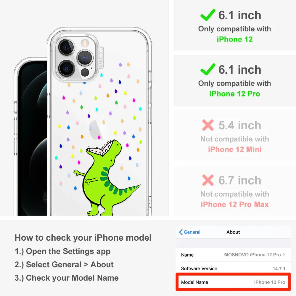 Rainbow Dinosaur Phone Case - iPhone 12 Case Clear