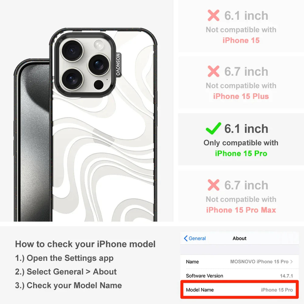 White Swirl Phone Case - iPhone 15 Pro Case Clear Black ShockStone