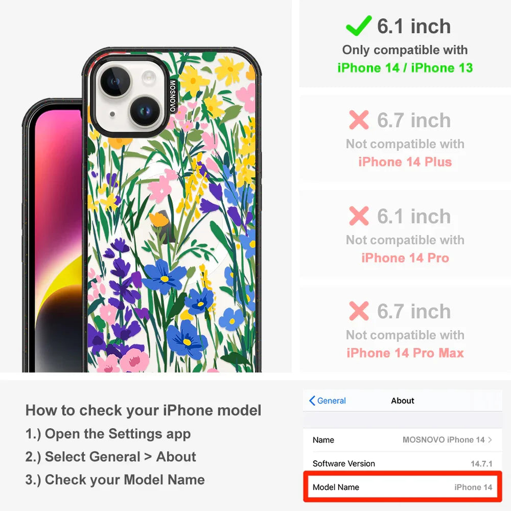Spring Flower Phone Case - iPhone 13 Case Clear Black ShockStone With MagSafe