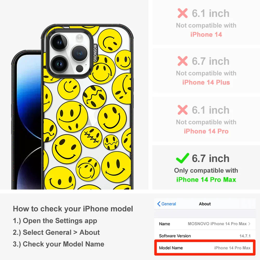 Smiley Face Phone Case - iPhone 14 Pro Max Case Clear Black ShockStone