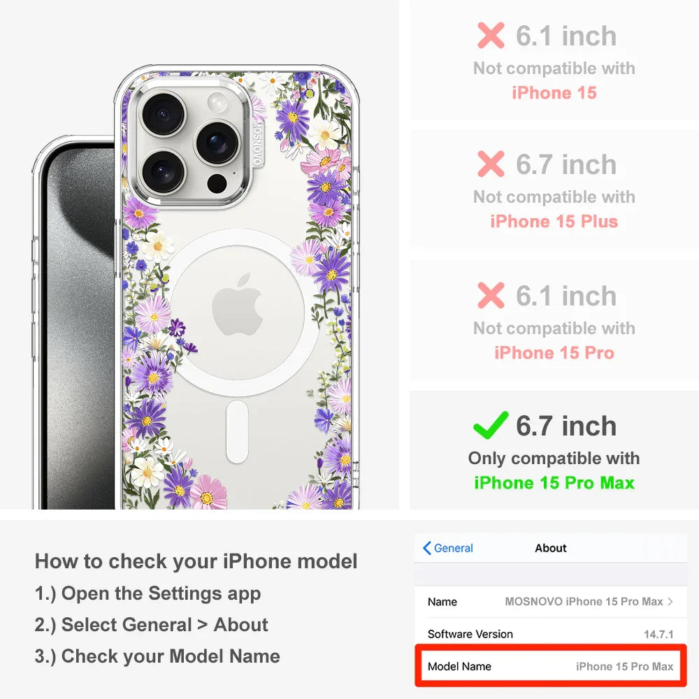 Purple Daisy Garden Phone Case - iPhone 15 Pro Max Case Clear With MagSafe