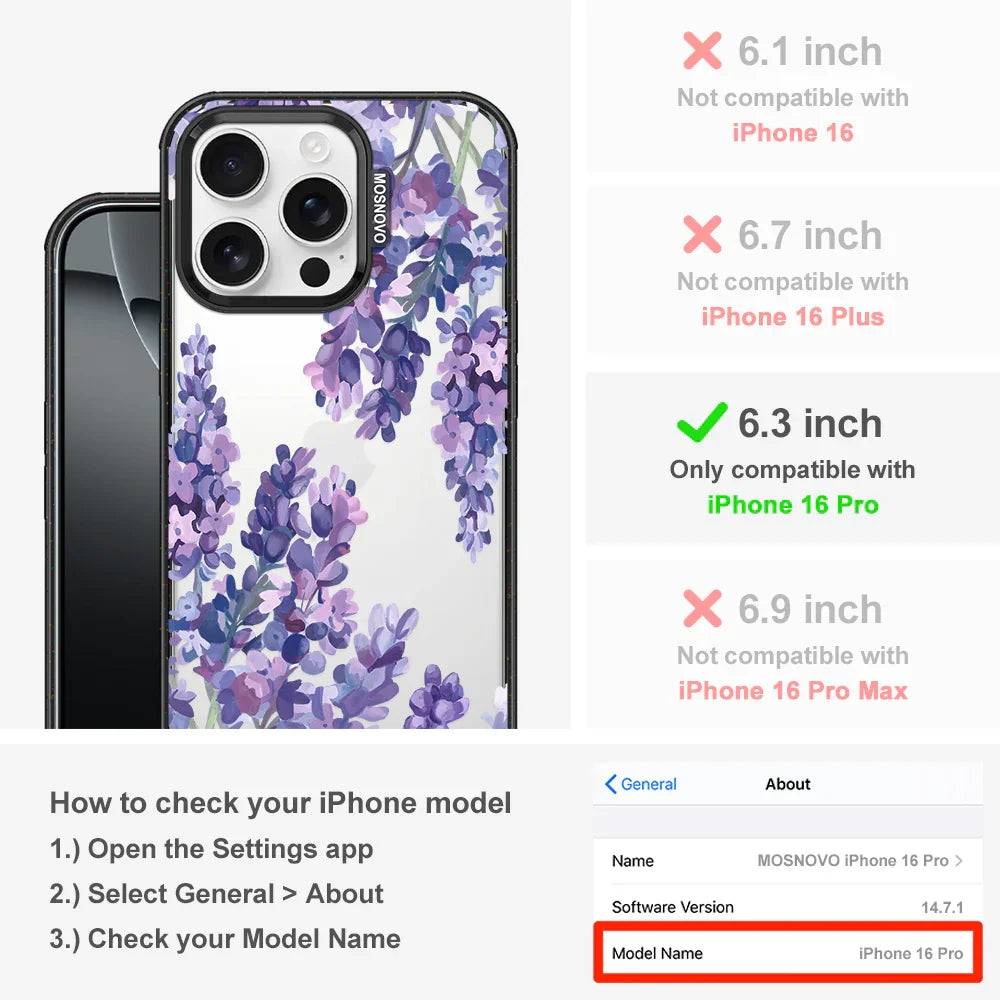 Lavender Phone Case - iPhone 16 Pro Case Clear Black ShockStone