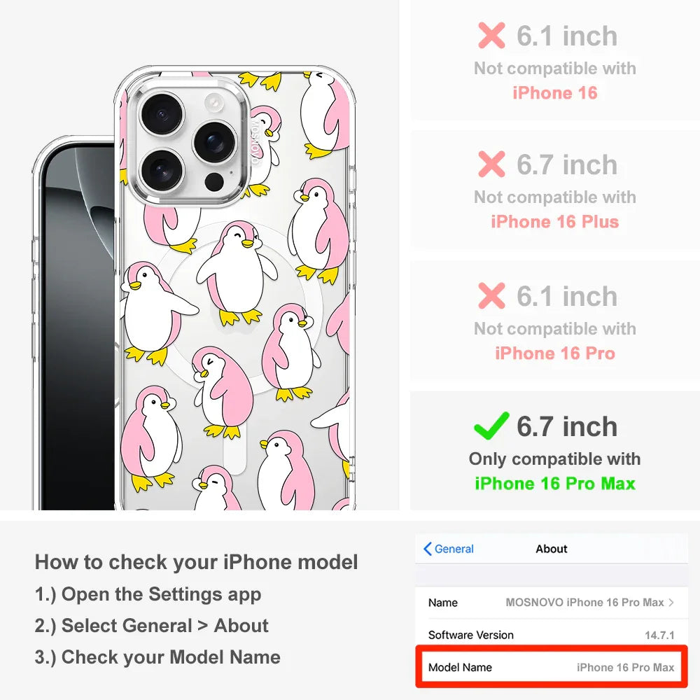 Pink Penguins Phone Case - iPhone 16 Pro Max Case Clear With MagSafe