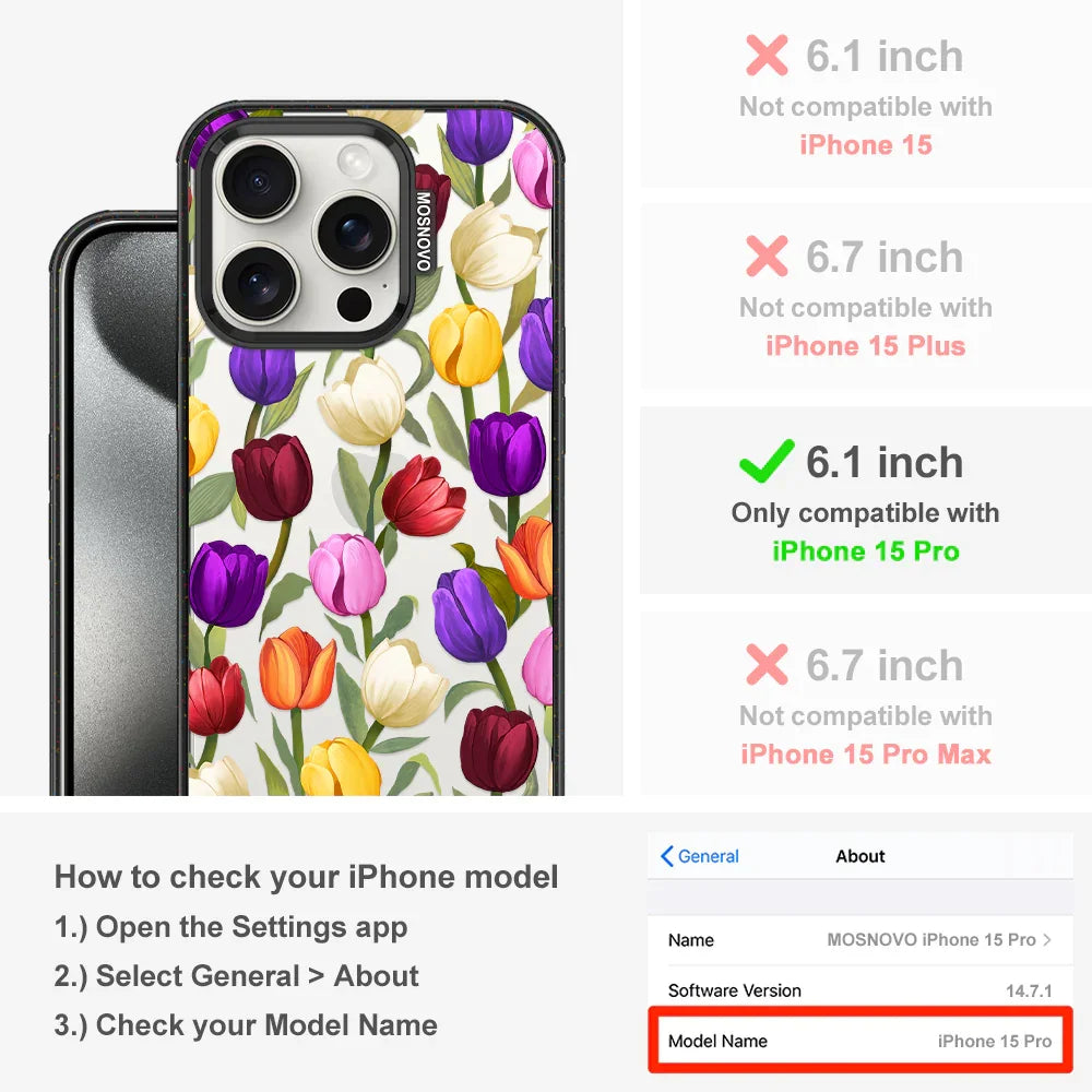 Colorful Tulips Phone Case - iPhone 15 Pro Case Clear Black ShockStone