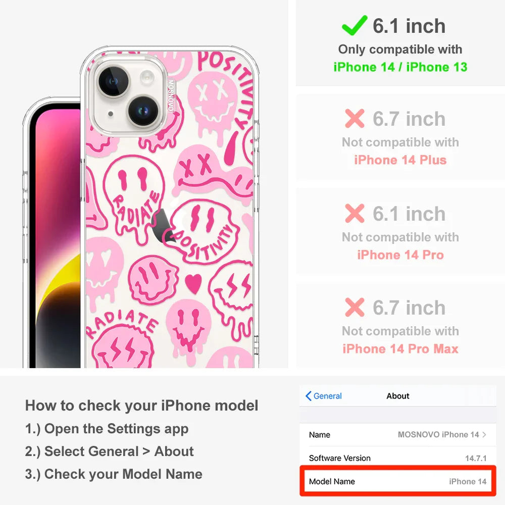 Pink Dripping Smiles Positivity Radiate Face Phone Case - iPhone 14 Case Clear