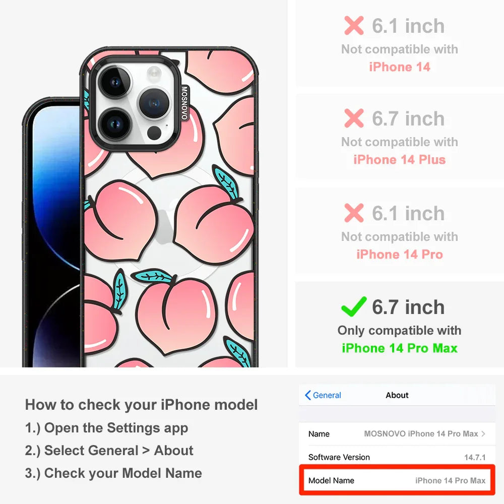 Cute Peach Phone Case - iPhone 14 Pro Max Case Clear Black ShockStone With MagSafe