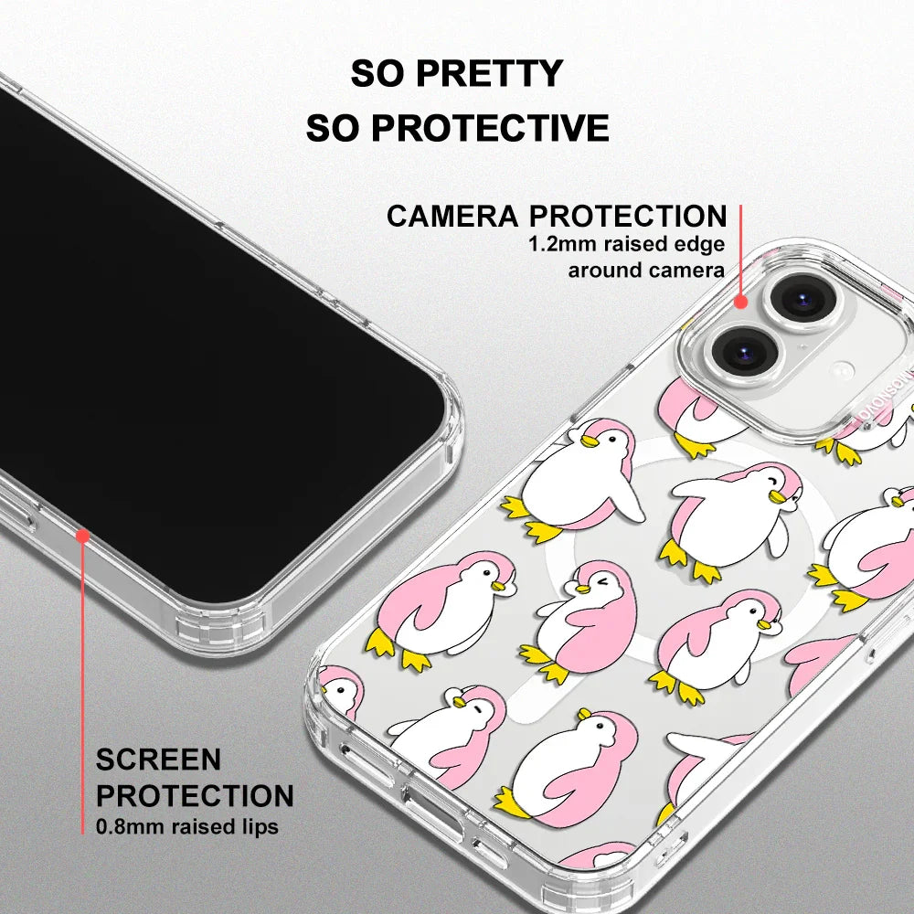 Pink Penguins Phone Case - iPhone 16 Plus Case Clear With MagSafe