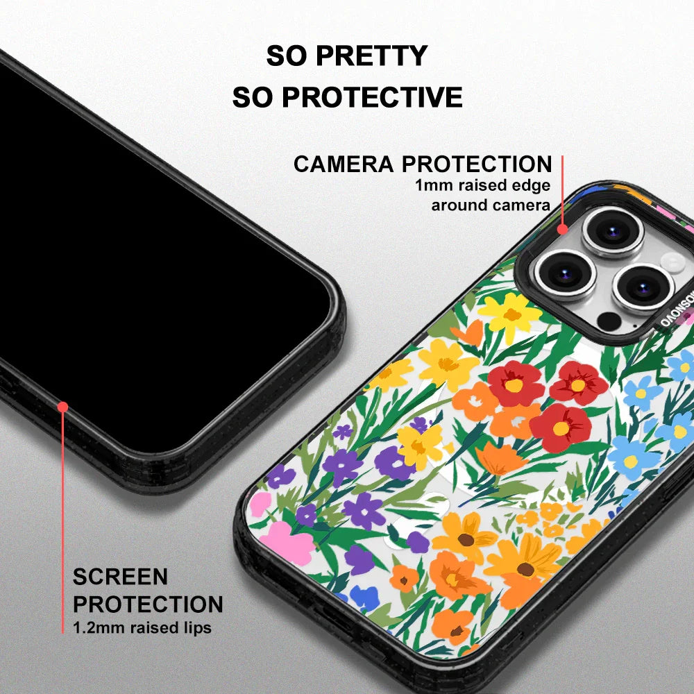 Spring Botanical Flower Floral Phone Case - iPhone 16 Pro Case Clear Black ShockStone With MagSafe