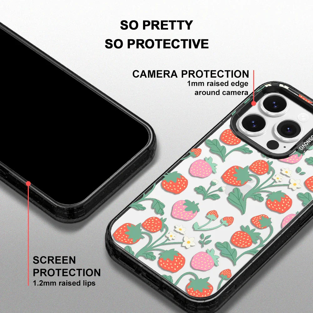 Cute Strawberry Phone Case - iPhone 14 Pro Case Clear Black ShockStone