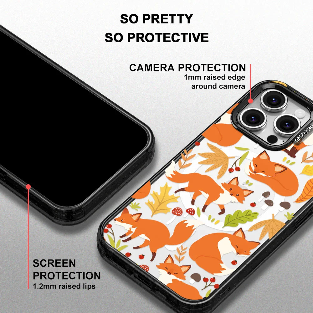 Autumn Fox Phone Case - iPhone 16 Pro Max Case Clear Black ShockStone With MagSafe