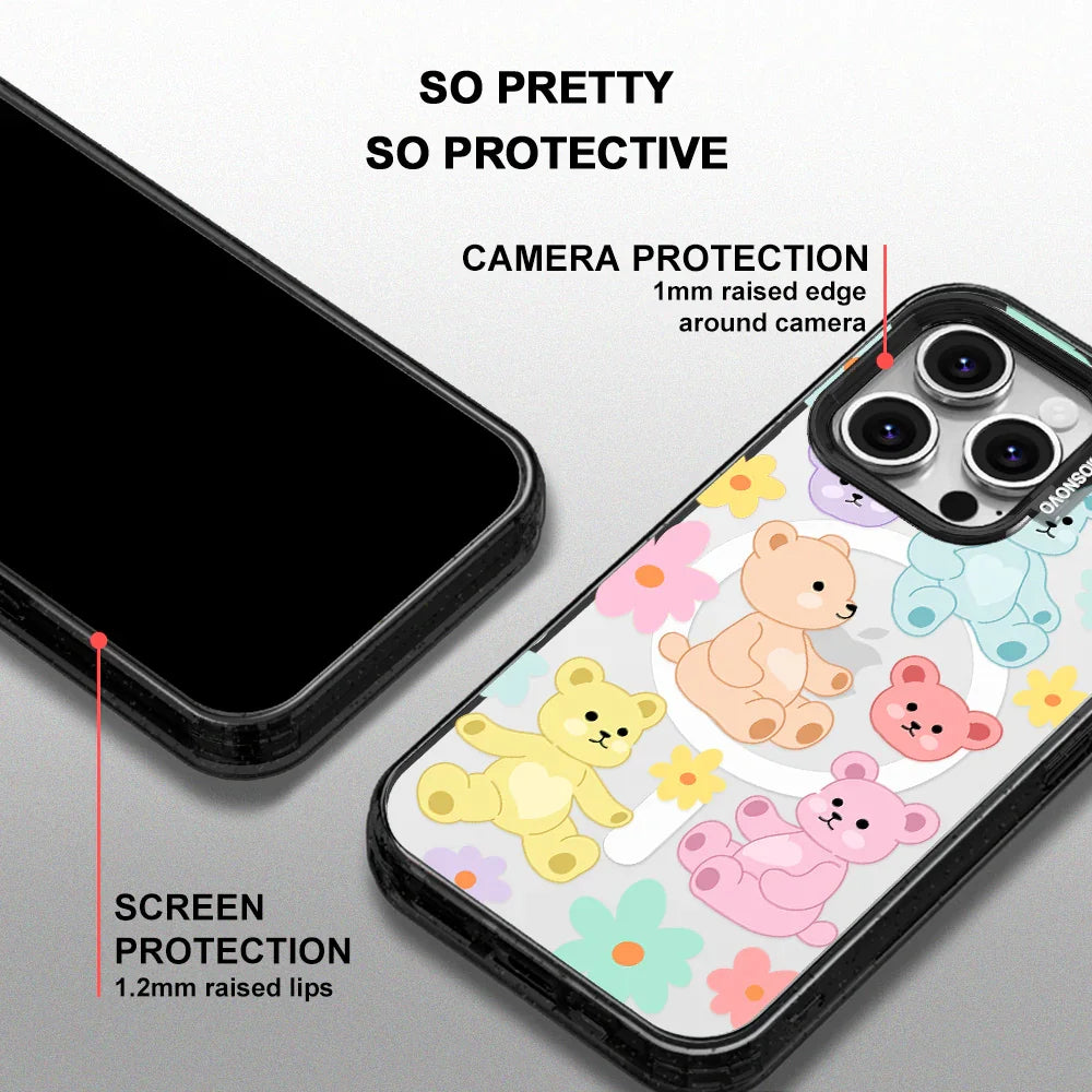 Cute Teddy Bear Phone Case - iPhone 16 Pro Case Clear Black ShockStone With MagSafe