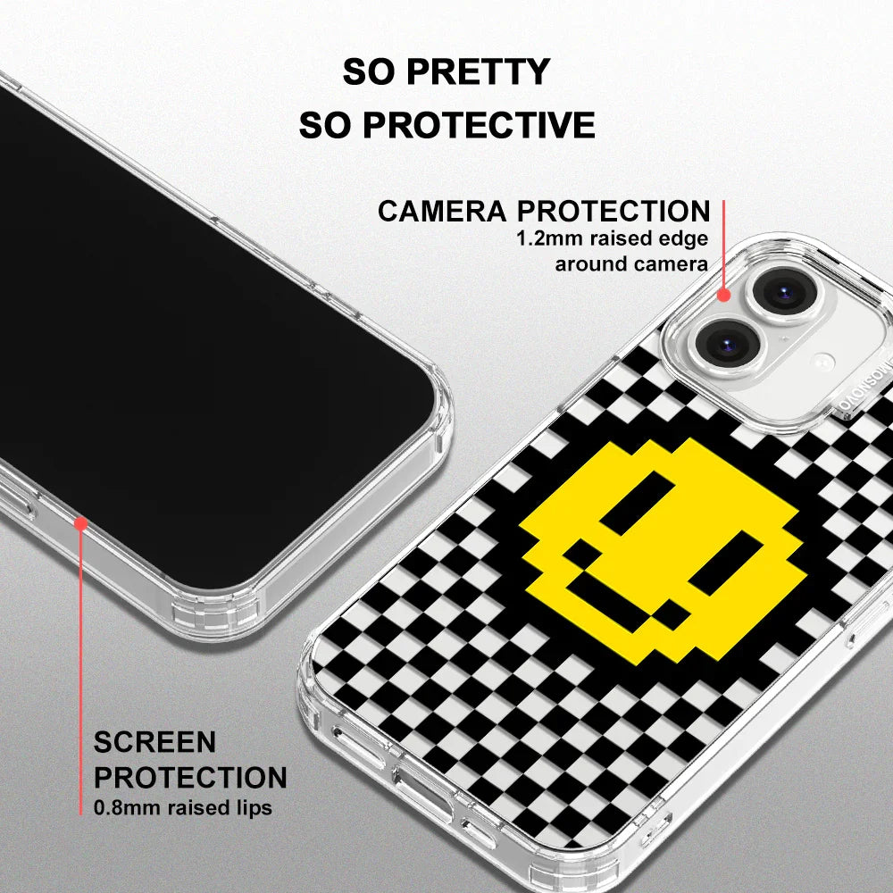 Smile Checkered Phone Case - iPhone 16 Case Clear