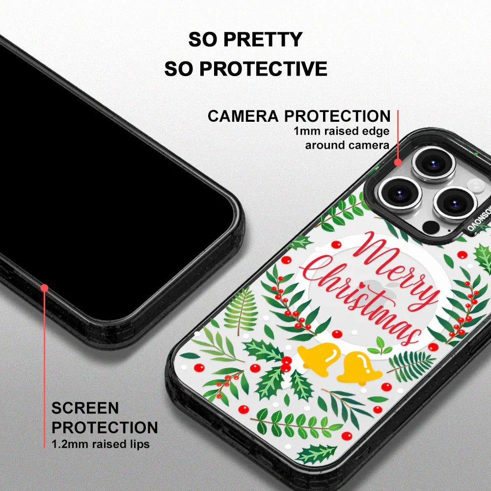 Merry Christmas Phone Case - iPhone 16 Pro Case Clear Black ShockStone With MagSafe