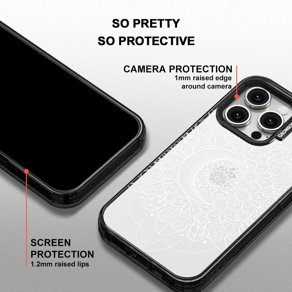 Celestial Moon Mandala Phone Case - iPhone 16 Pro Case Clear Black ShockStone
