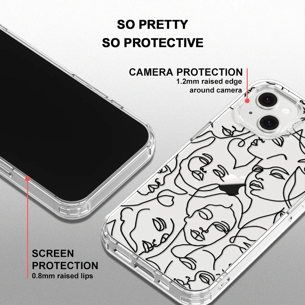 Abstract Face Line Art Phone Case - iPhone 14 Plus Case Clear