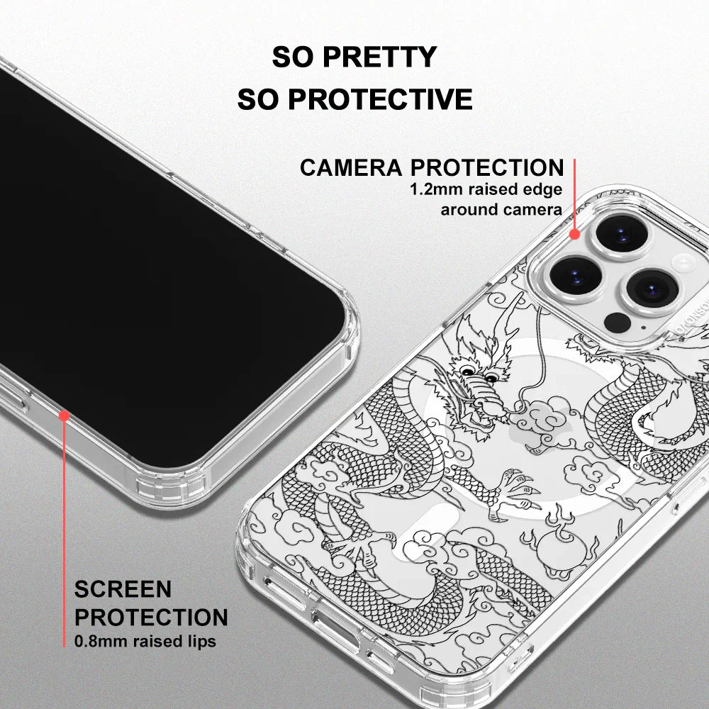 Black Dragon Phone Case - iPhone 16 Pro Case Clear With MagSafe