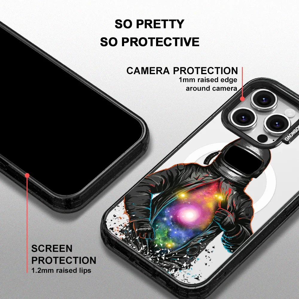 Mystery Astronaut Phone Case - iPhone 16 Pro Case Clear Black ShockStone With MagSafe