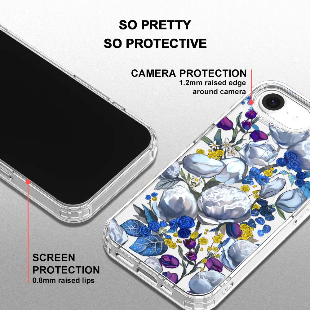 Purple Blue Floral Phone Case - iPhone 16e Case Clear With MagSafe