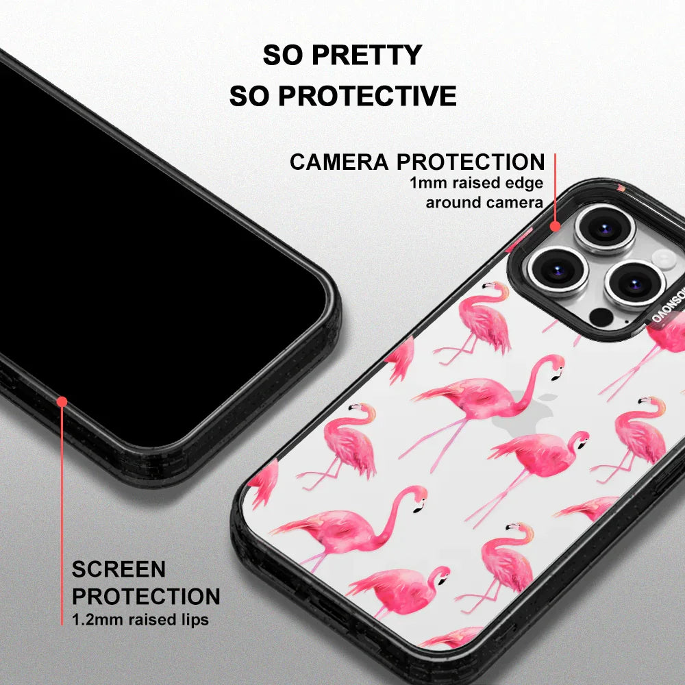 Flamingo Phone Case - iPhone 16 Pro Case Clear Black ShockStone