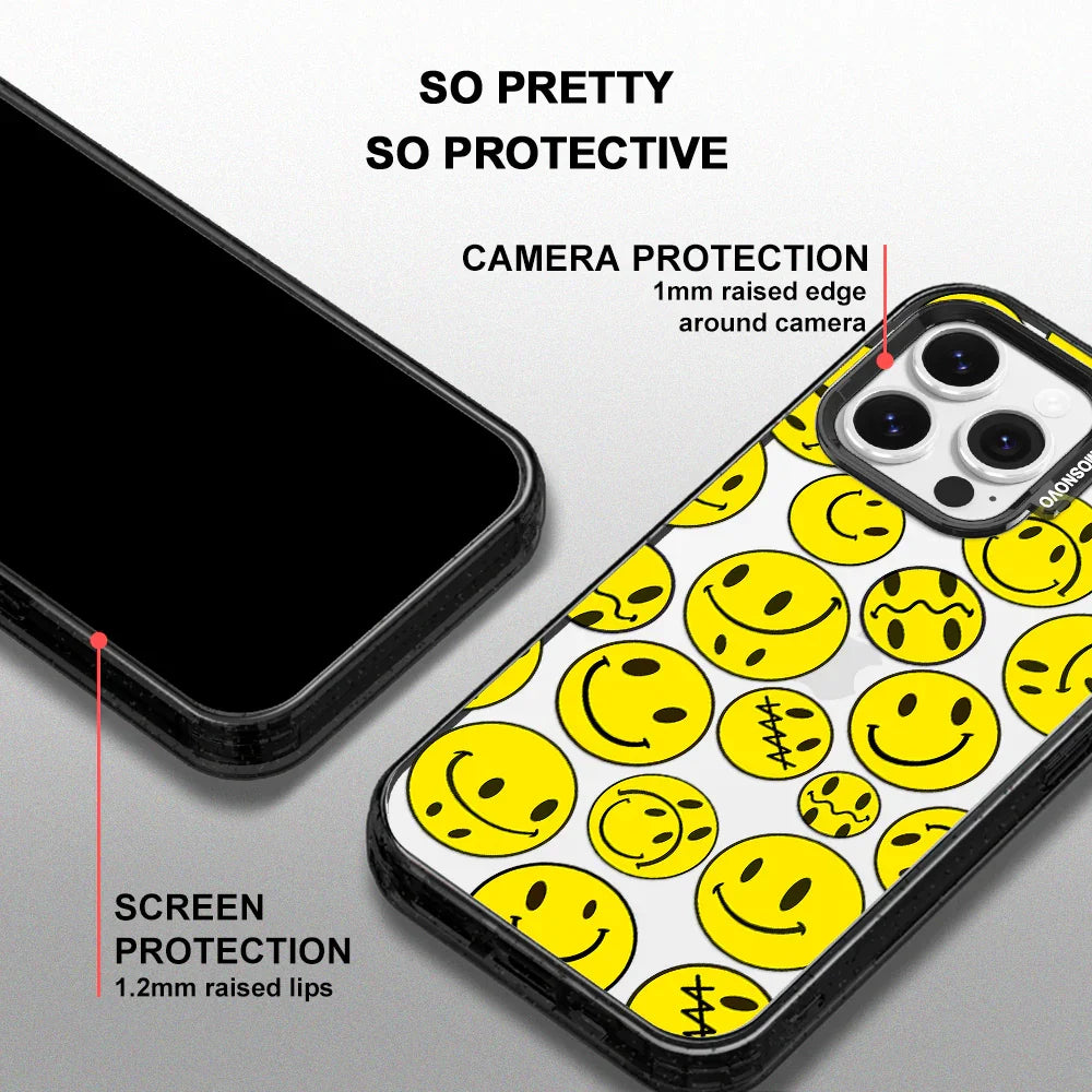 Smiley Face Phone Case - iPhone 14 Pro Max Case Clear Black ShockStone