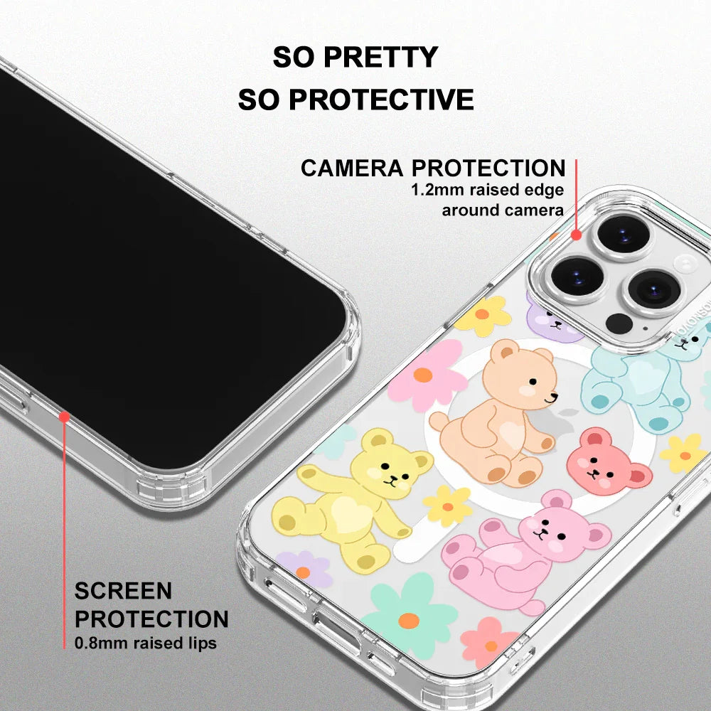 Cute Teddy Bear Phone Case - iPhone 16 Pro Case Clear With MagSafe