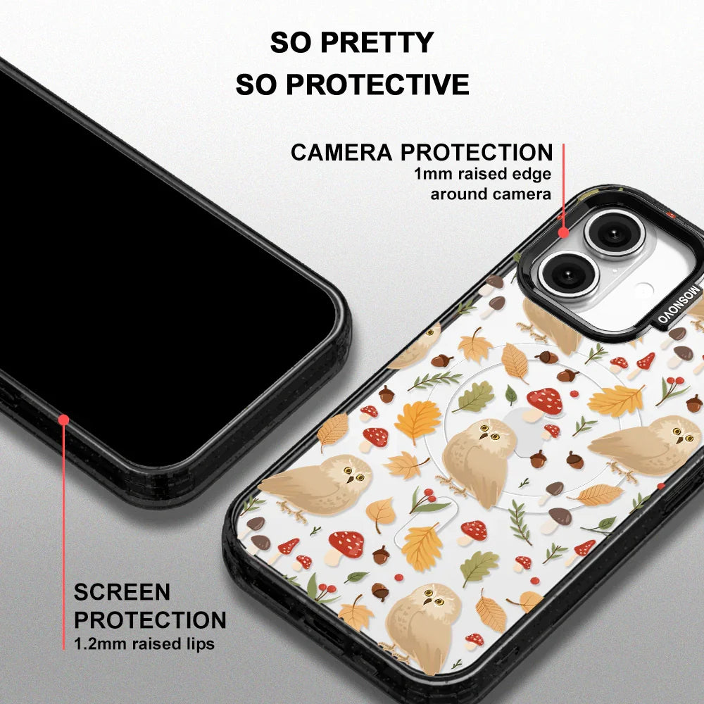 Autumn Owl Phone Case - iPhone 16 Plus Case Clear Black ShockStone With MagSafe