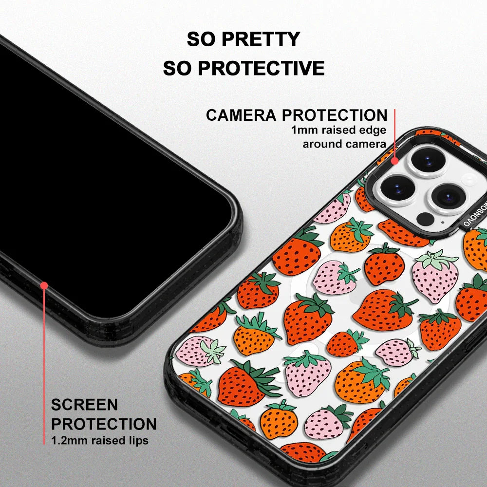 Cute Strawberry Phone Case - iPhone 13 Pro Case Clear Black ShockStone With MagSafe