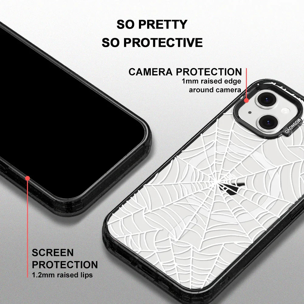 Spider Web Phone Case - iPhone 13 Case Clear Black ShockStone With MagSafe