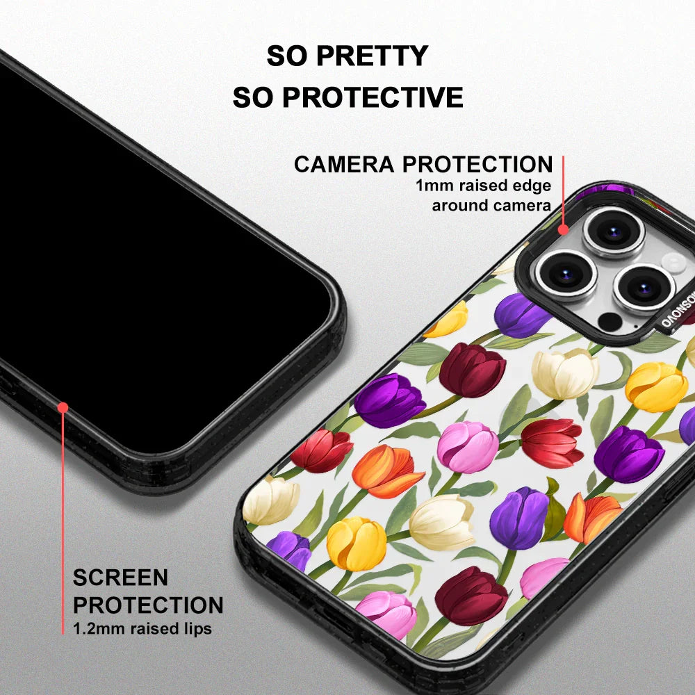 Colorful Tulips Phone Case - iPhone 16 Pro Case Clear Black ShockStone