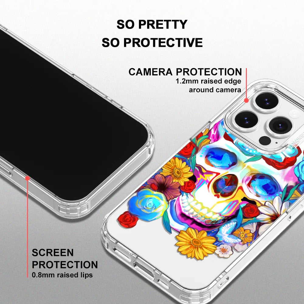 Sugar Flower Skull Phone Case - iPhone 14 Pro Case Clear