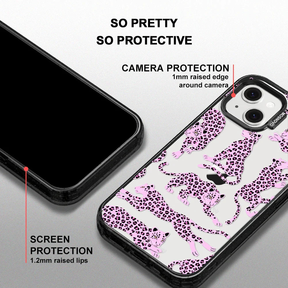 Pink Leopard Phone Case - iPhone 14 Case Clear Black ShockStone