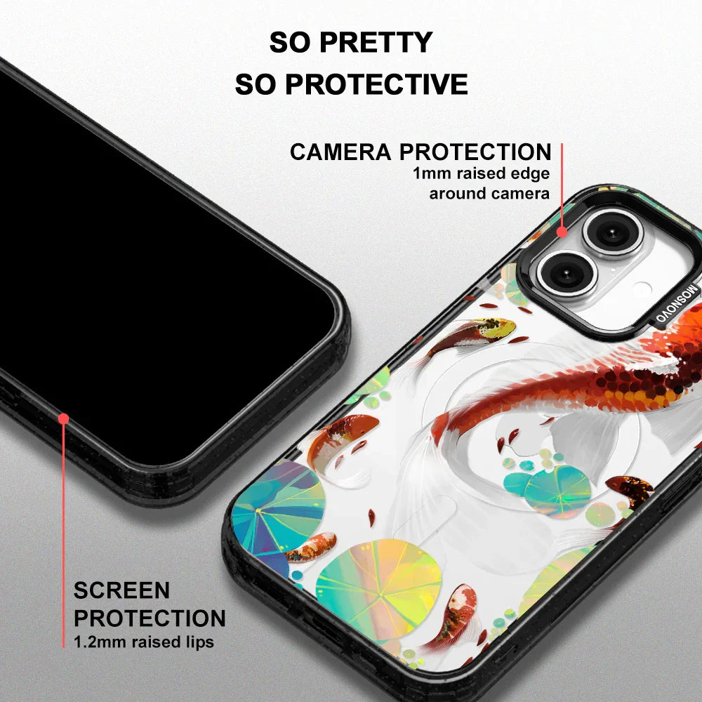 Koi Art Phone Case - iPhone 16 Case Clear Black ShockStone With MagSafe