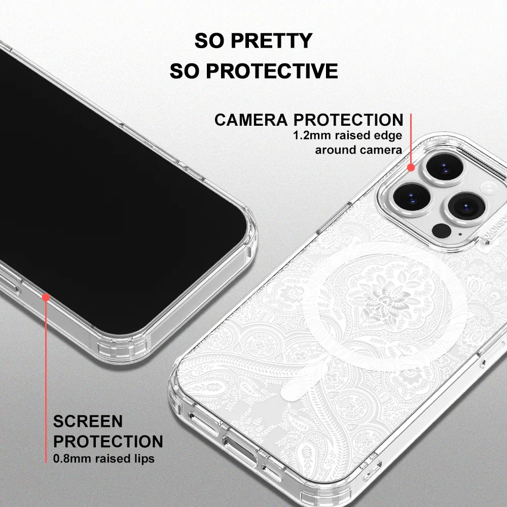 White Damask Phone Case - iPhone 16 Pro Case Clear With MagSafe