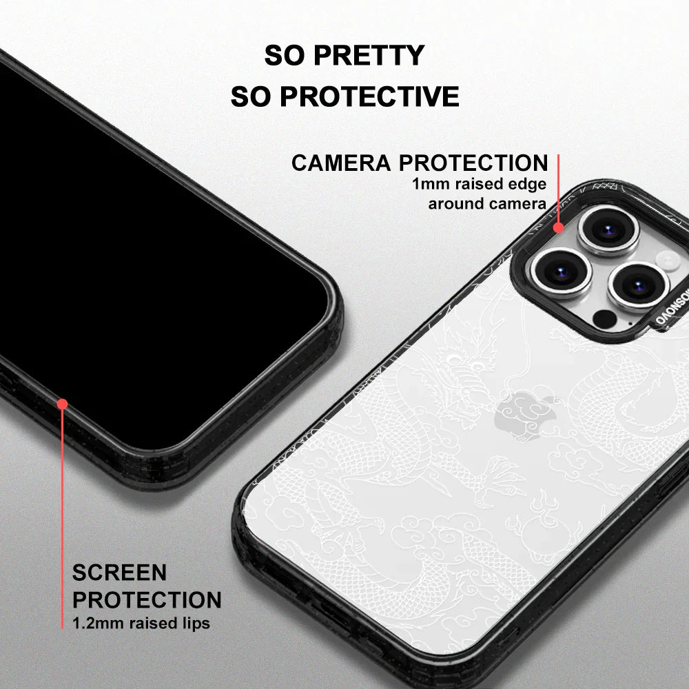 White Dragon Phone Case - iPhone 16 Pro Case Clear Black ShockStone