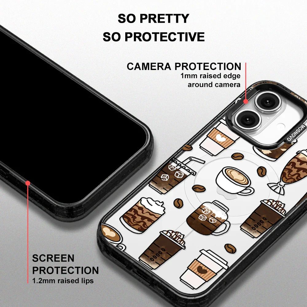 Coffee Phone Case - iPhone 16 Case Clear Black ShockStone With MagSafe