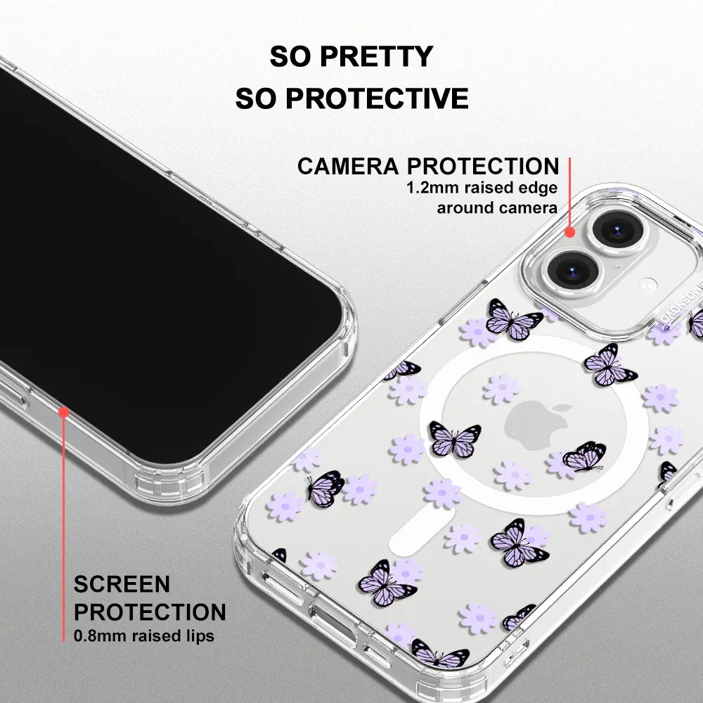 Lilac Butterfly Phone Case - iPhone 16 Case Clear With MagSafe