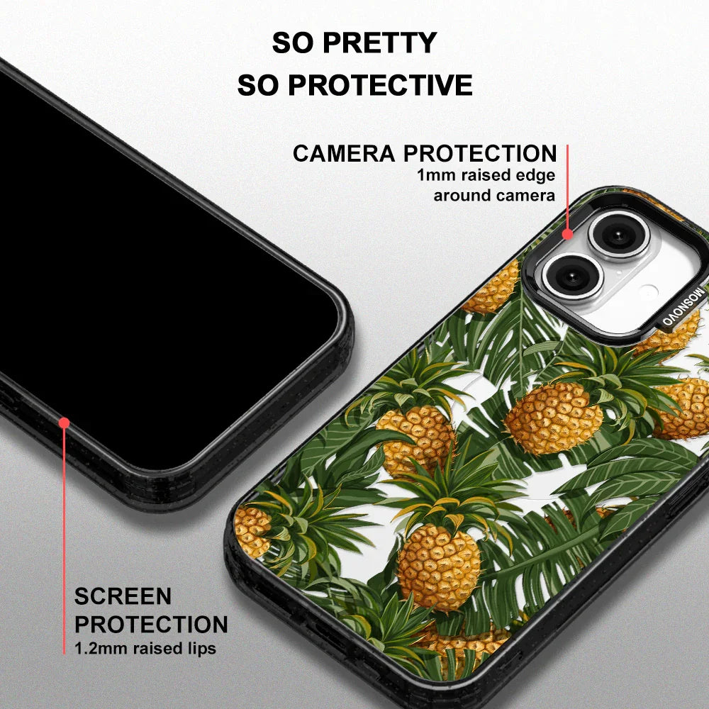 Pineapples Phone Case - iPhone 16 Case Clear Black ShockStone With MagSafe
