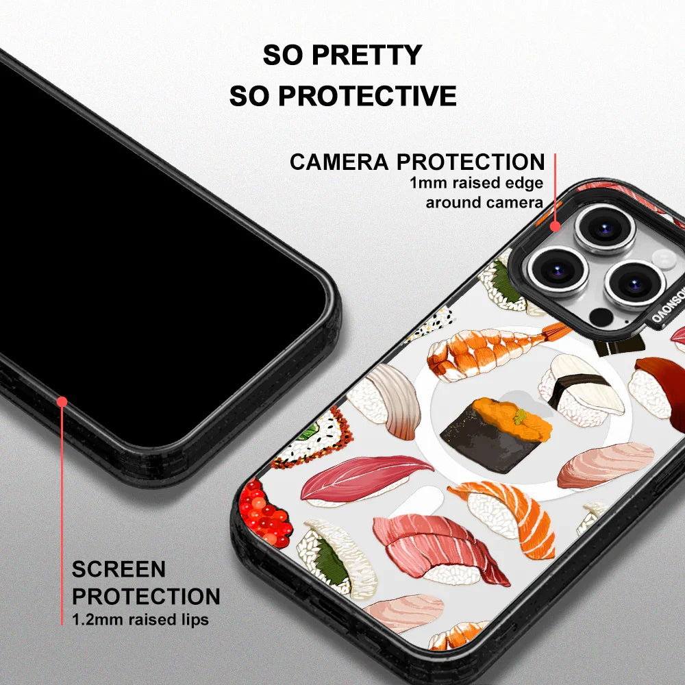 Sushi Phone Case - iPhone 16 Pro Case Clear Black ShockStone With MagSafe