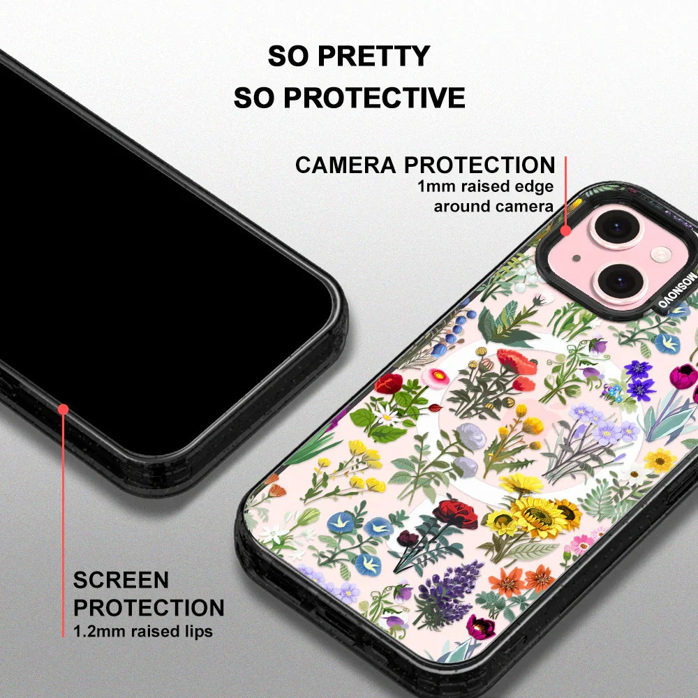 Wildflowers Phone Case - iPhone 15 Plus Case Clear Black ShockStone With MagSafe