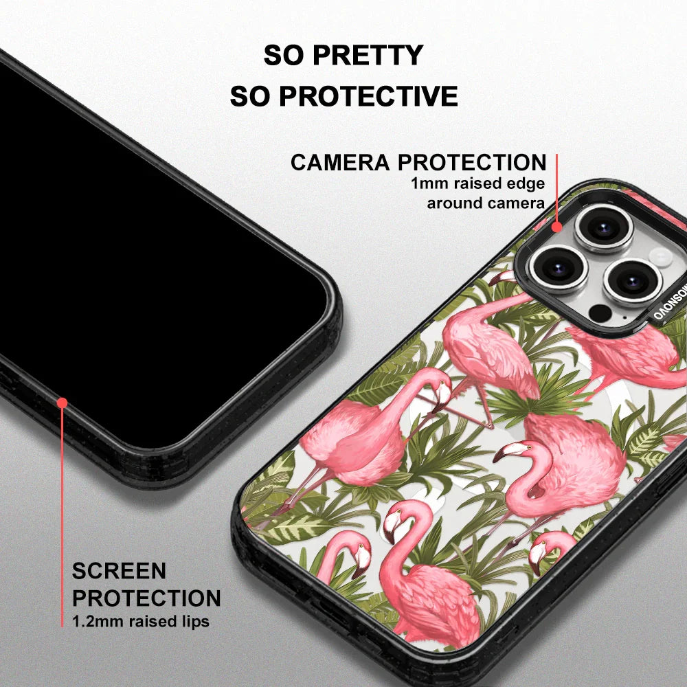 Flamingo Art Phone Case - iPhone 15 Pro Max Case Clear Black ShockStone With MagSafe