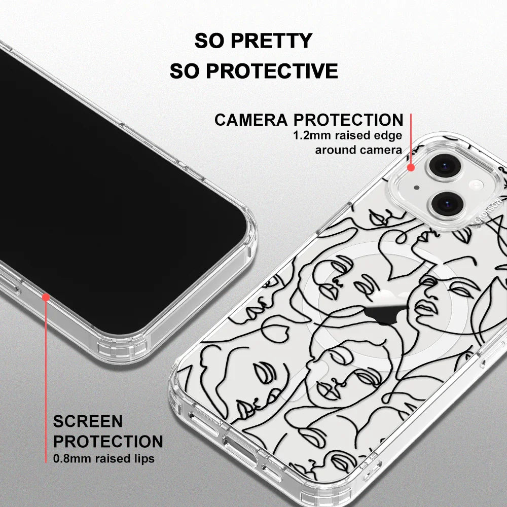 Abstract Face Line Art Phone Case - iPhone 14 Plus Case Clear With MagSafe