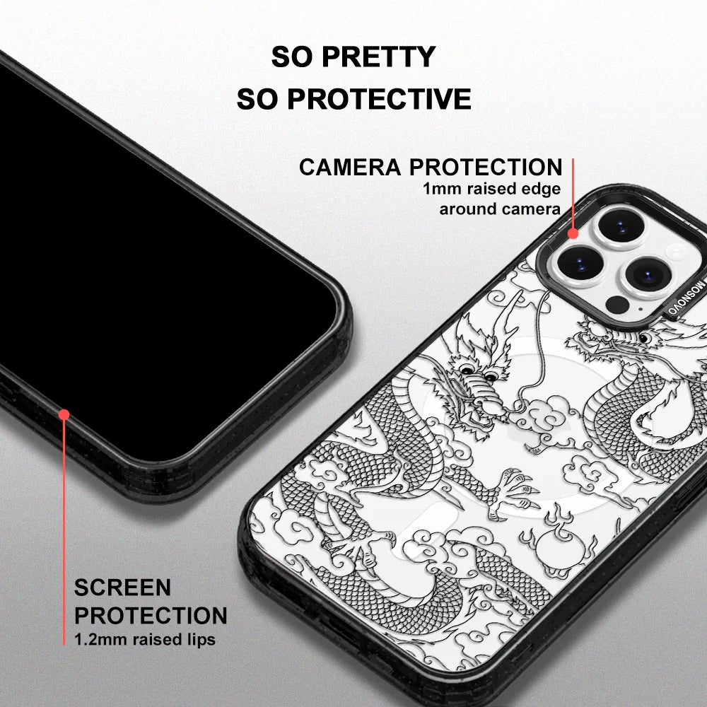 Black Dragon Phone Case - iPhone 13 Pro Max Case Clear Black ShockStone With MagSafe