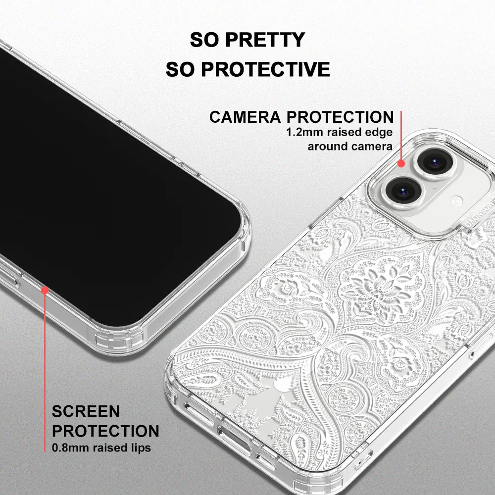 White Damask Phone Case - iPhone 16 Plus Case Clear With MagSafe