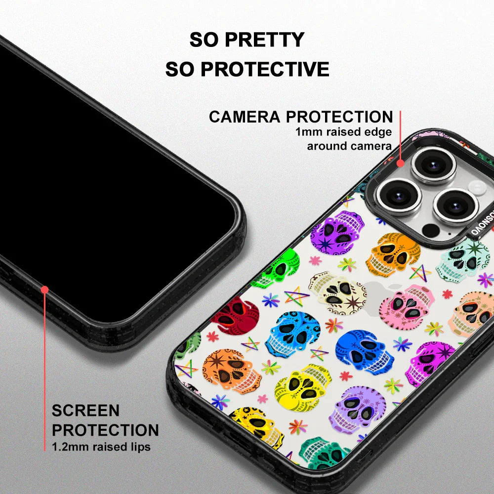 Sugar Skull Phone Case - iPhone 15 Pro Case Clear Black ShockStone
