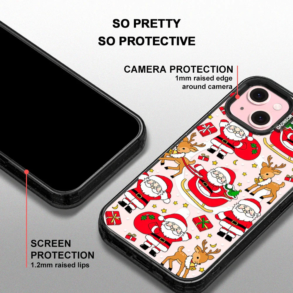 Cute Santa Claus Deer Phone Case - iPhone 15 Plus Case Clear Black ShockStone With MagSafe