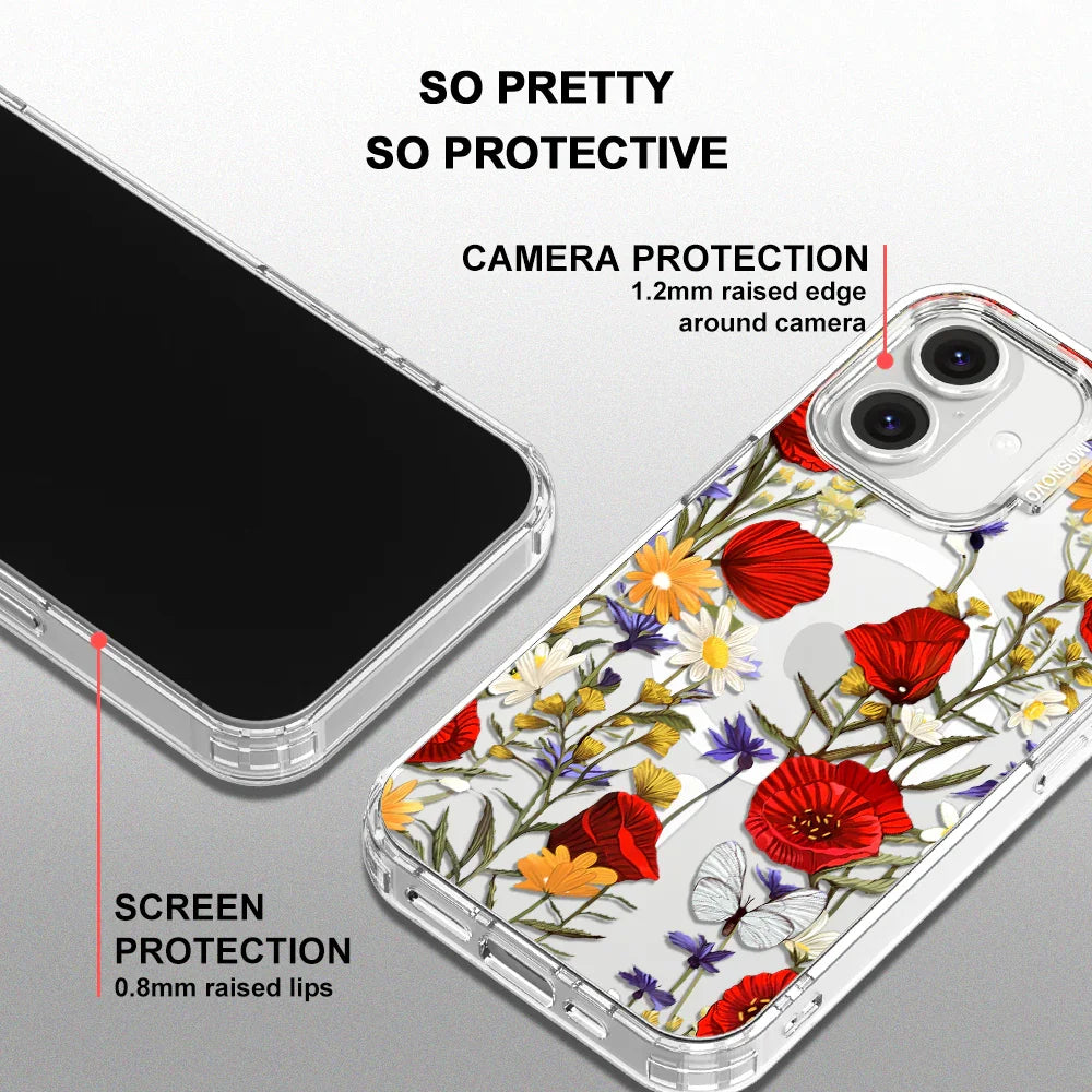 Poppy Floral Phone Case - iPhone 16 Plus Case Clear With MagSafe