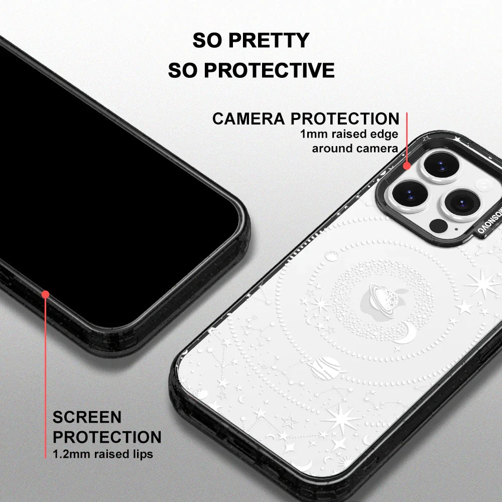 White Galaxy Phone Case - iPhone 14 Pro Max Case Clear Black ShockStone